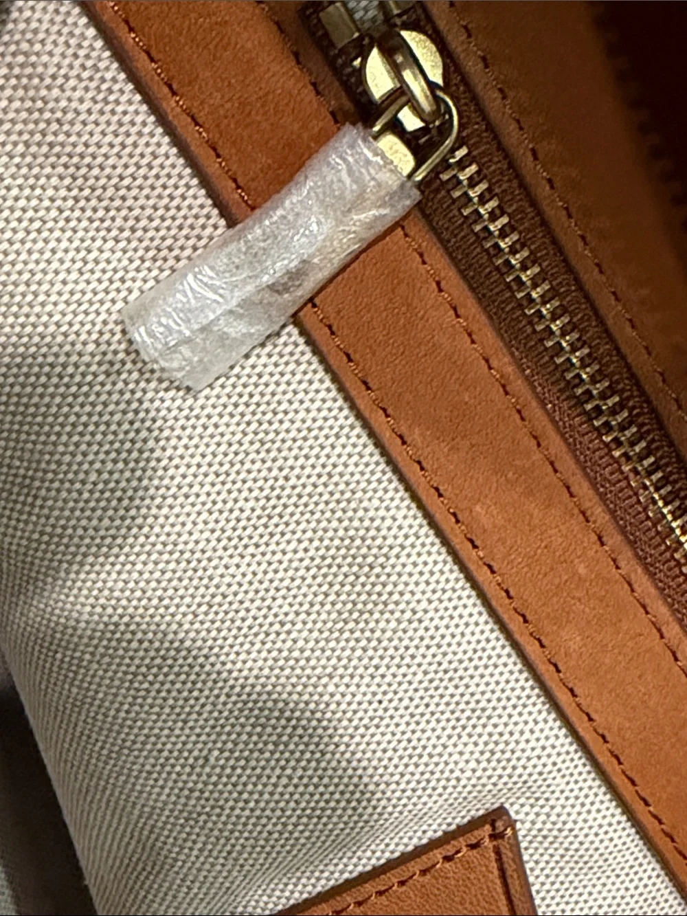 Shinola Cognac Leather Messenger Tote with Striped Shoulder Strap